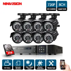 HD 8CH 1080 P 5in1 AHD DVR комплект видеонаблюдения Системы 8 шт. 720 P AHD Водонепроницаемый Крытый Открытый ИК Камера 1MP P2P видеонаблюдения комплект