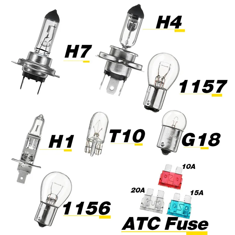 1 комплект/10 шт. аварийный запасной светильник, комплект ламп H7 H4 H1 T10 G18, противотуманная фара, головной светильник, светильник Trun Signa, галогенная лампа с предохранителем