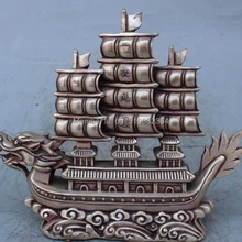 1" Китайский Серебряный Фэншуй Дракон Лодка Вентилятор Мире Флаг Баннер Все Идет Хорошо