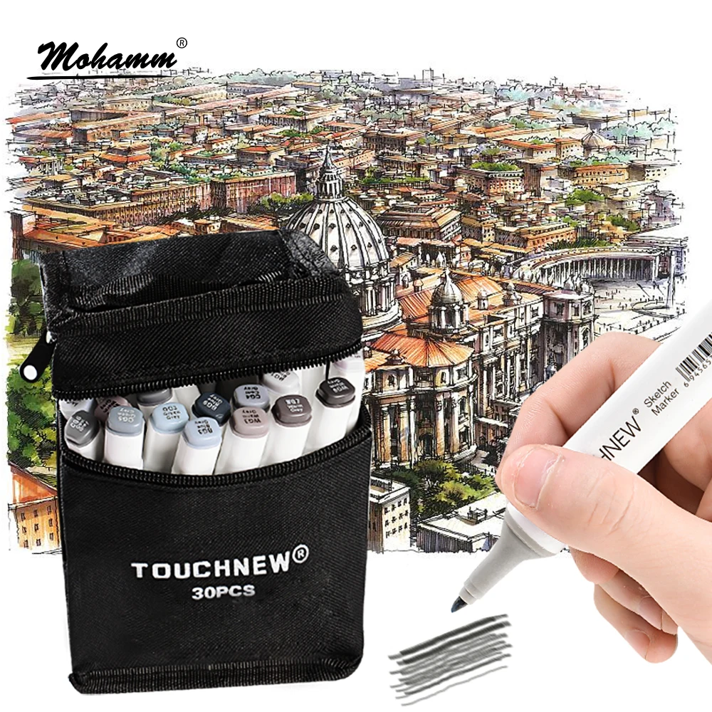

Touchnew 5/10/30 Colors Grayscale Art Marker Pen Double-Ended Sketch Markers Alcohol Based Ink Neutral Gray Tones Art Supplies
