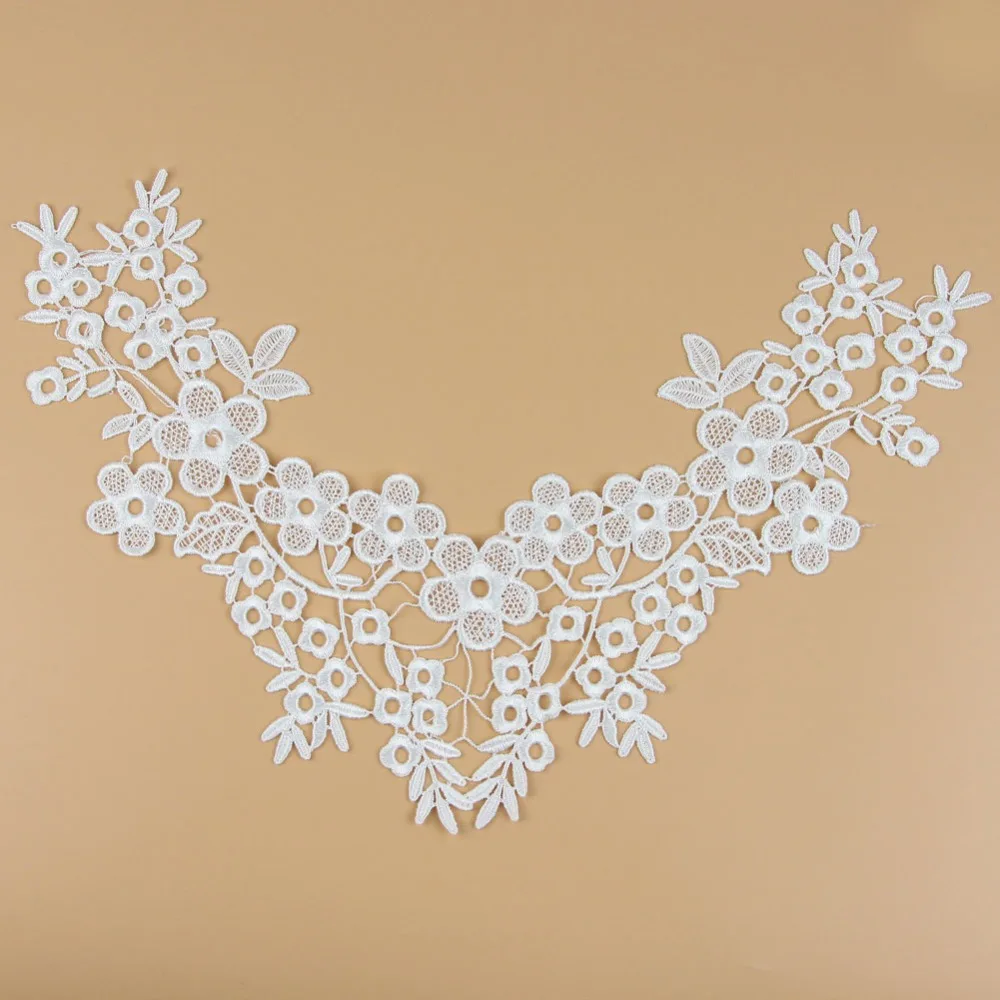 1 Pc White V neck Neckline Applique Lace Trim Lace Fabric For Costume