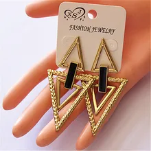 Черные женские капельные ювелирные изделия Популярные высокие Романтические девушки день рождения свадьба геометрические Тип золотые серьги с подвеской