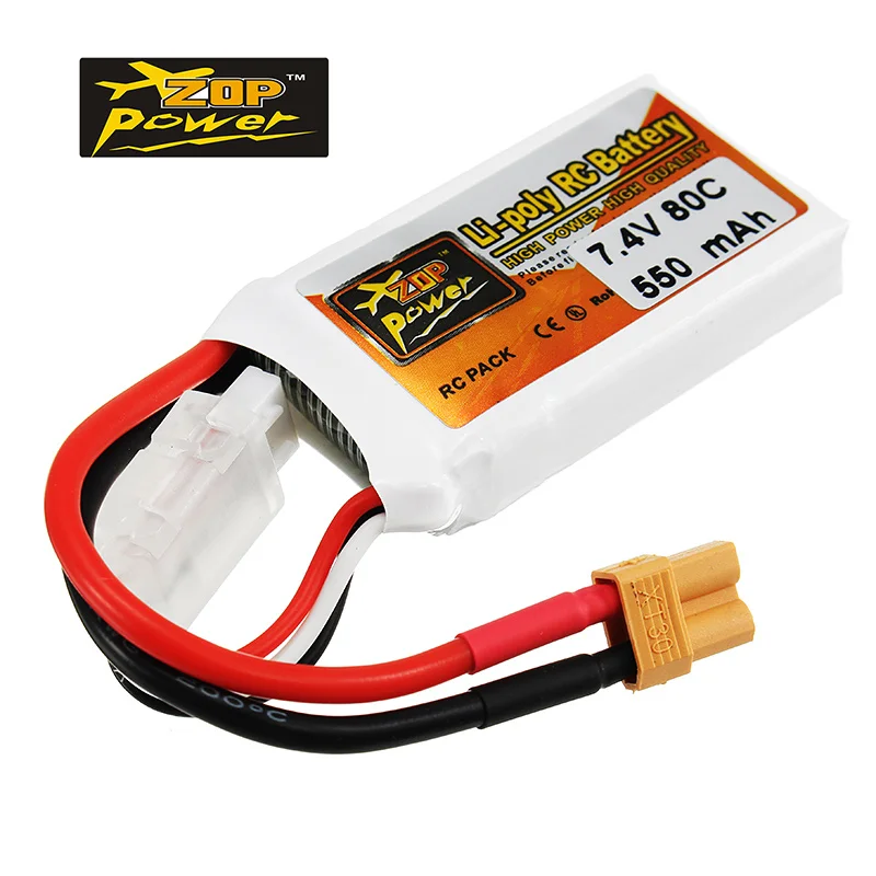 

Rechargeable Lipo Battery ZOP Power 7.4V 550mAh 80C 2S Lipo Battery XT30 Plug
