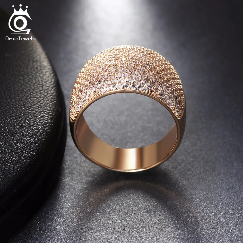 ORSA JEWELS Women Wedding Band With AAA Clear Cubic Zircon Prong Setting 16MM Width Fashion Party Female Jewelry OMR09