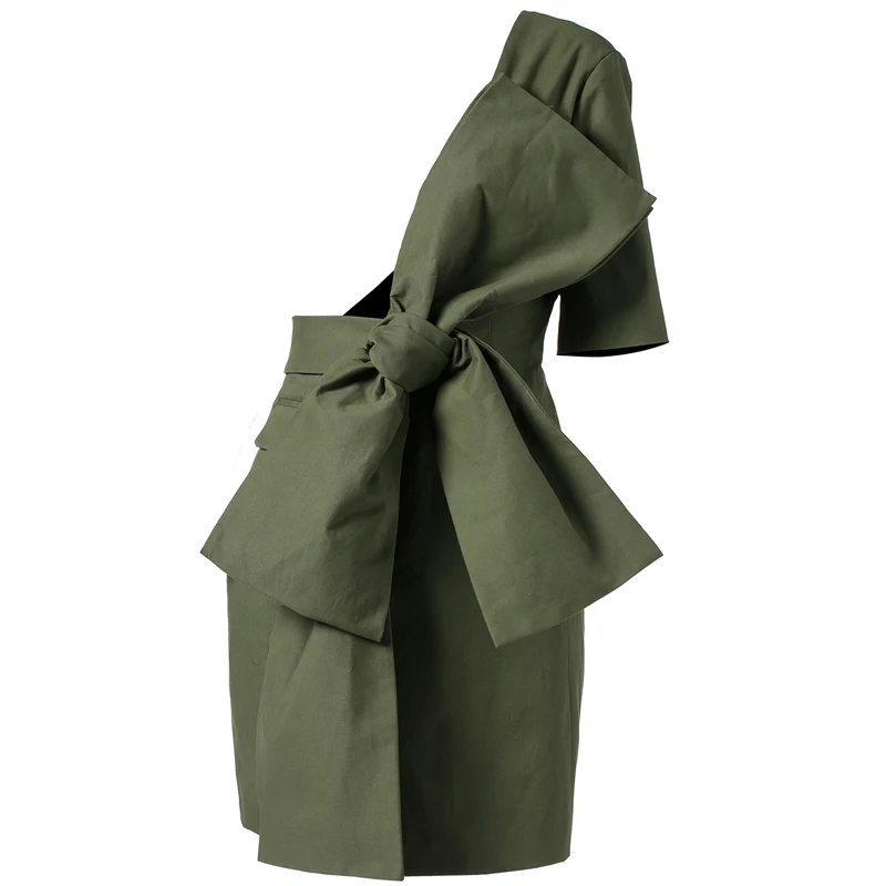 

Blazers Female Super Big Bow Single Shoulder Irregular Suit Coat Short Sleeve High Waist Slim Backless Long Blazer Jacket Autumn