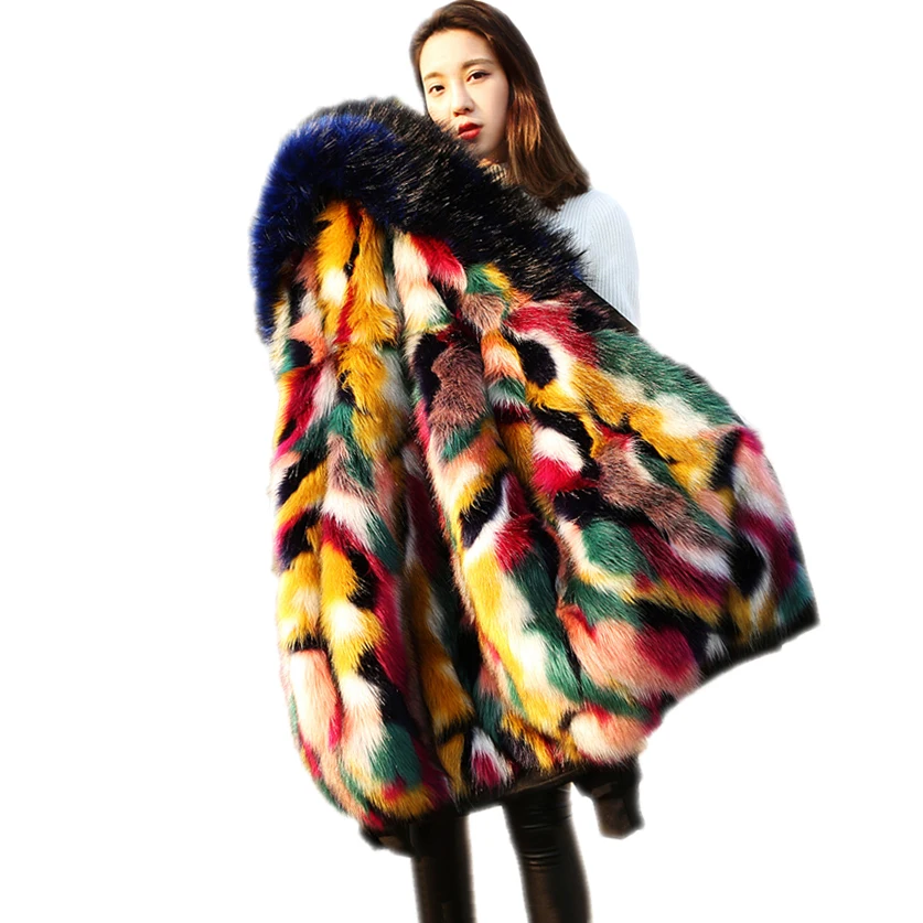 

2018 Winter New Fashion Women Faux Rabbit Fur Short Coats Female Casual Fake Fur Collar Hooded Warm Thicken Parkas Jackets D23