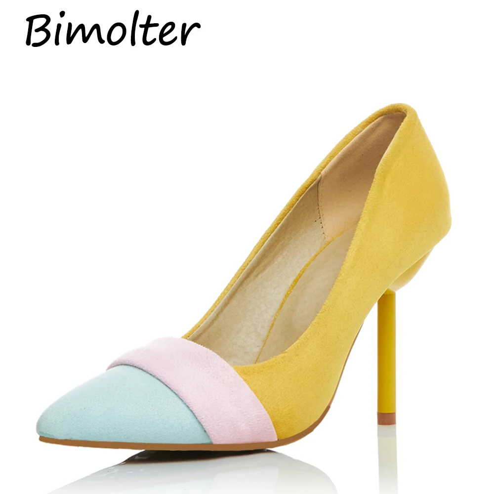 

Bimolter New Women Flock Pumps High Thin Heels Pointed Toe Casual Office Career Party Fashion Female Shoes Spring Autumn PXEA006