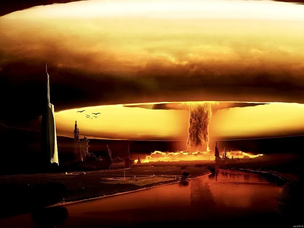 

Nuclear Explosion Mushroom Cloud City Art Huge canvas Poster TXHOME D2790