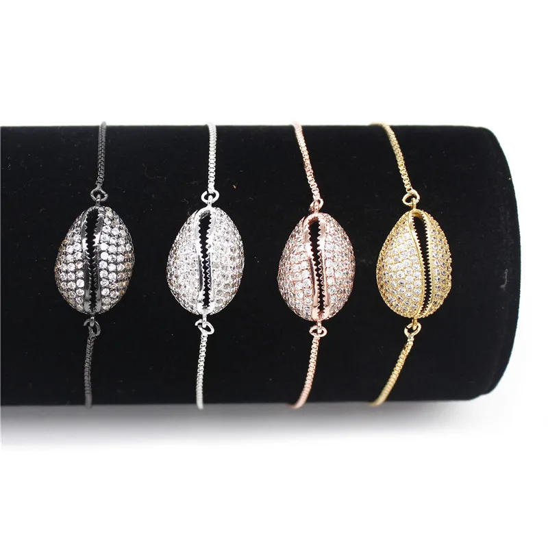 

Cubic Zircon Crystal Shell Charm Bracelets Jewelry 4 Colors Copper Chain Link Women Bracelet Fashion Jewelry Pulseira Masculina
