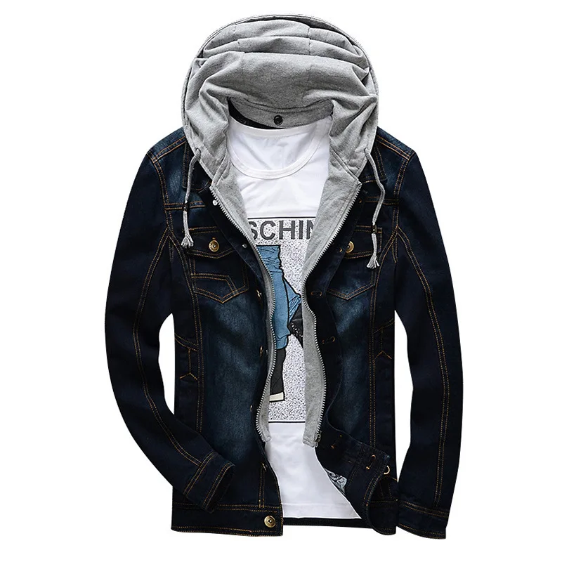 

Autumn Spring 2019 Fashion Coat Men's Leisure Cowboy Coat Hooded Detachable Denim Jacket Jeans Vintage Style Jackets Men