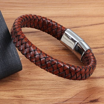 

XQNI 2018 Retro Style Grid Texture Genuine Leather Bracelet For Men Brown Color Hand Jewelry For Birthday Men Women Bangle Gift