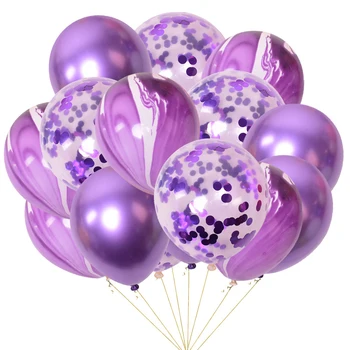 

Metallic Balloon 12" Purple Wedding Balloon Decoration 15Pcs Confetti Balloon Sequin Marble Balloon Purple