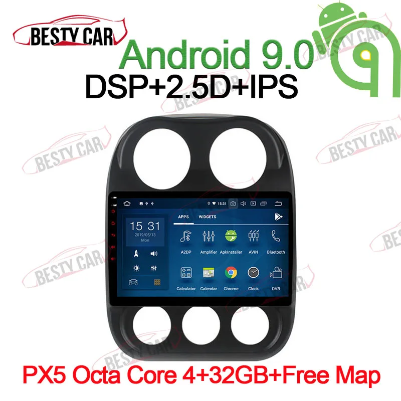 

10.1" Android 9.0 Car Multimedia Player GPS Navigation Radio Stereo for JEEP Compass 2010 DSP 2.5D+IPS BT 4+32G