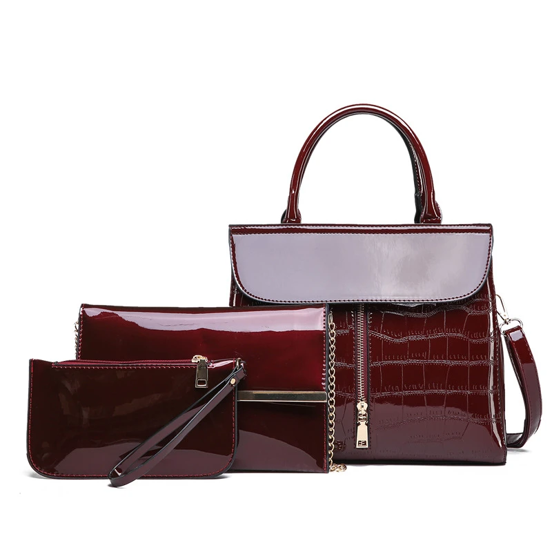 

Amberler Fashion PU Leather Handbags Women Bags High Quality Crocodile Patten Shoulder Bag New Casual 3 Pieces Set Crossbody Bag