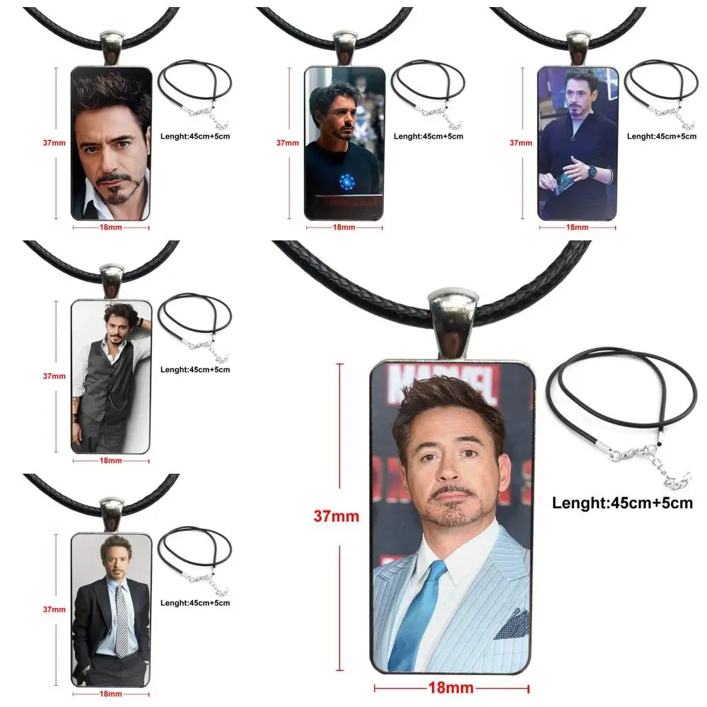 

Glass Cabochon Pendant Necklace Rectangle Fashion Necklace For Child Super The Iron Man Robert Downey Jr