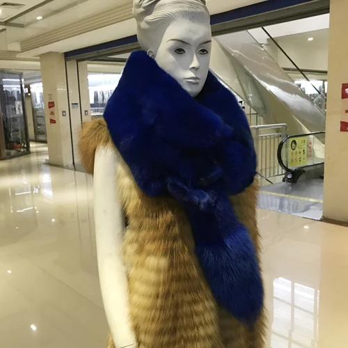 Популярный натуральный Лисий мех женские зимние шарфы натуральный Лисий мех шеи согревающий воротник утепленный элегантный русский модный элегантный женский шарф - Цвет: dark blue