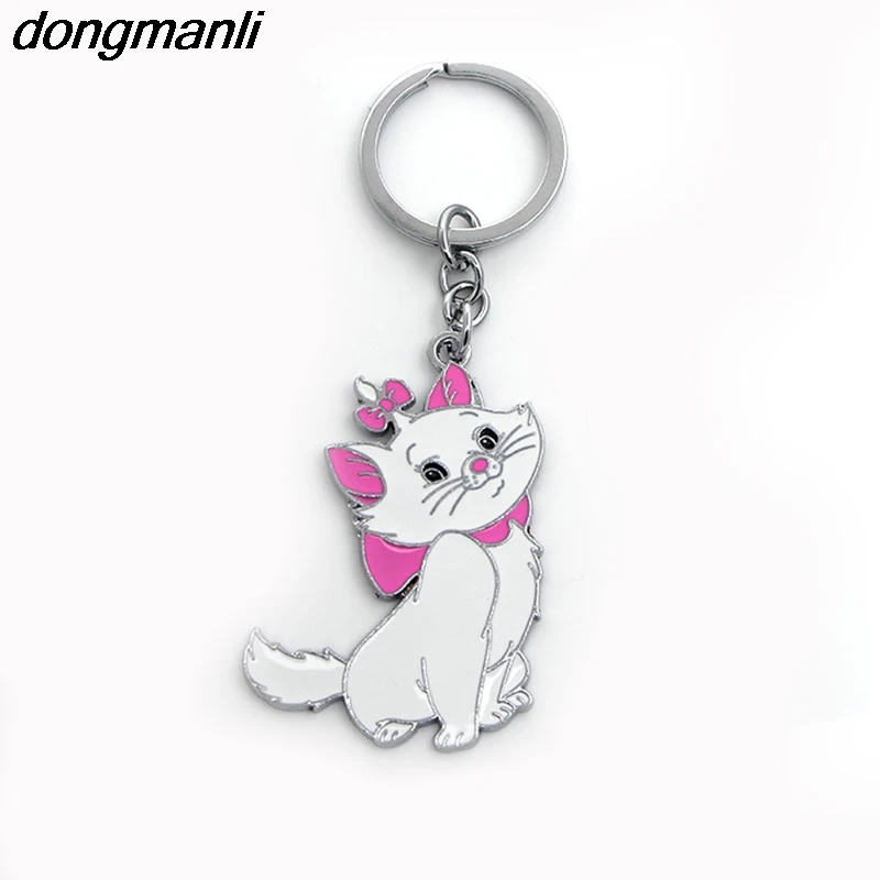 M1260 Dongmanli Marie Aristocats Marie Cat Pendant Glass Cabochon Keychain, Lovely Kitty Handmade Alloy Key Ring Bag Key Ring