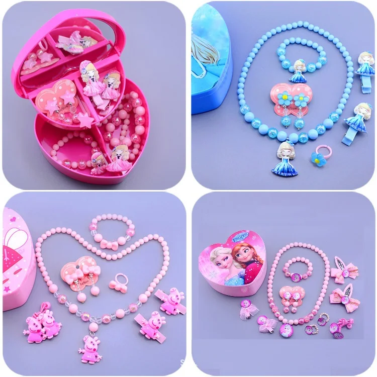 

Elsa Princess hello kittyJewelry Set Princesses Necklace Bracelet Rings Headdress Jewelry Set with Dressing Box girls party gift