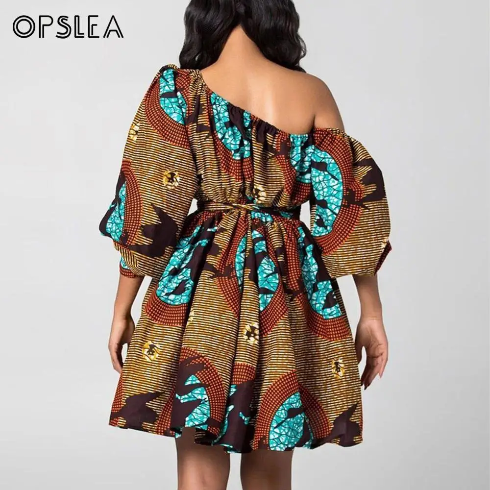 Opslea, Африканское мини-платье с рукавами-фонариками и покатыми плечами для женщин, Дашики, летнее платье с принтом, Асимметричное мини-платье Vestidos, одежда