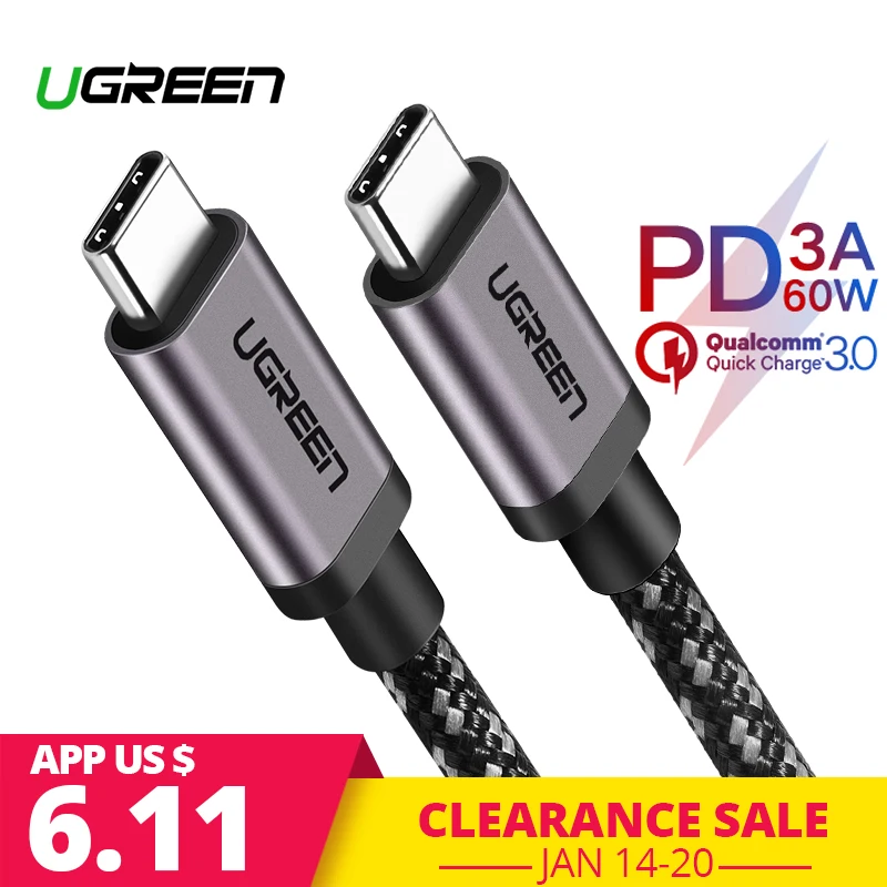 Tipo C 3.1 USB Ugreen USB C Macho a Tipo de Cable Macho 5X Cable Cargador rápido para Xiao 4C Nexus, Nexus 6 P, OnePlus 2, ZUK Z1, Nokia N1