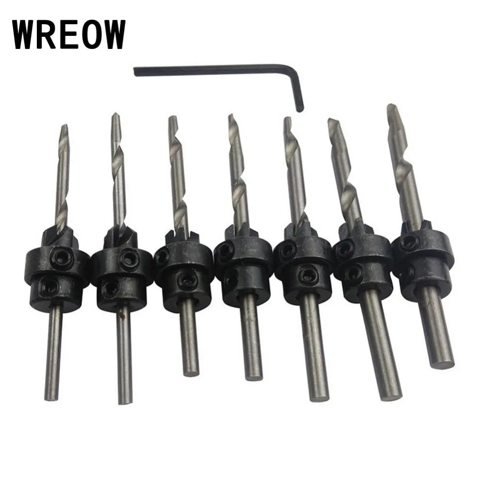 

7PCS Tapered Countersink Drill Bit HSS Woodworking Tools Hex Shaft Tapered Wood Adjustable Depth Hole Cutter Screw Pilot Drill