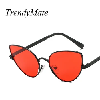 

2018 Vintage Women Fashion Cat Eye Sunglasses Alloy Frame Red Sun Glasses for Women Metal Temple Ladies Eyewear 100% UV 5168T
