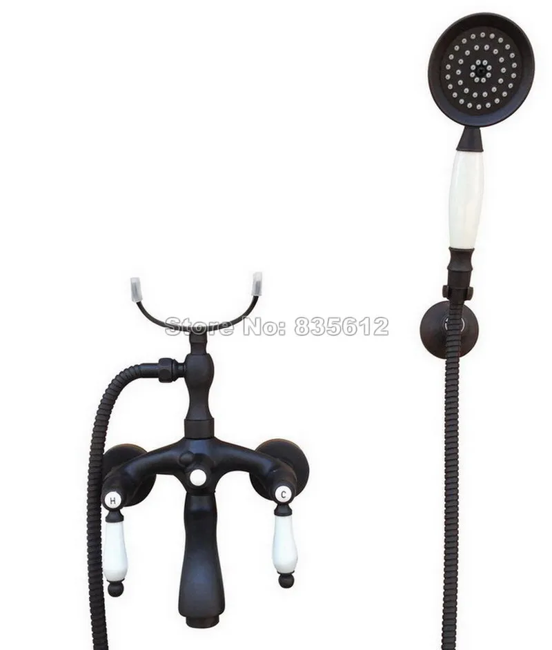 Bathroom Handheld Shower Bath Tub Faucet + Dual Ceramic Handles Classic