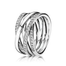 Dây Chuyền Bạc 925 Nữ Nhẫn Lồng Vào Nhau Tình Yêu Entwined Mở Đường Thiết Lập Zircon Lãng Mạn Ngọt Nhẫn cho Nữ Cưới Trang Sức(China)