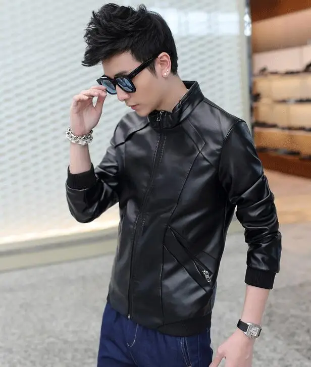 

HOT 2019 Spring and Autumn New Men's Fashion Pure Color And Velvet Genuine Leather Jacket M-XXXL