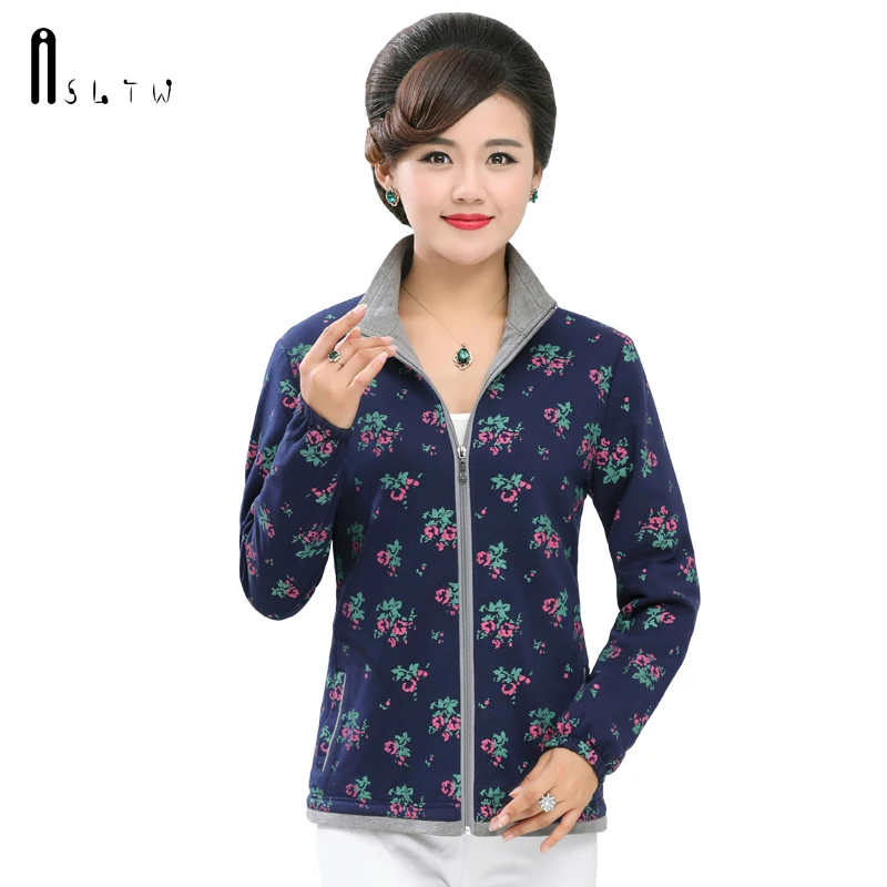 

ASLTW Women Jacket New Autumn Print Causal Sport Jackets Turn Down Collar Plus Size Overcoats Ladies Female Zipper Coat