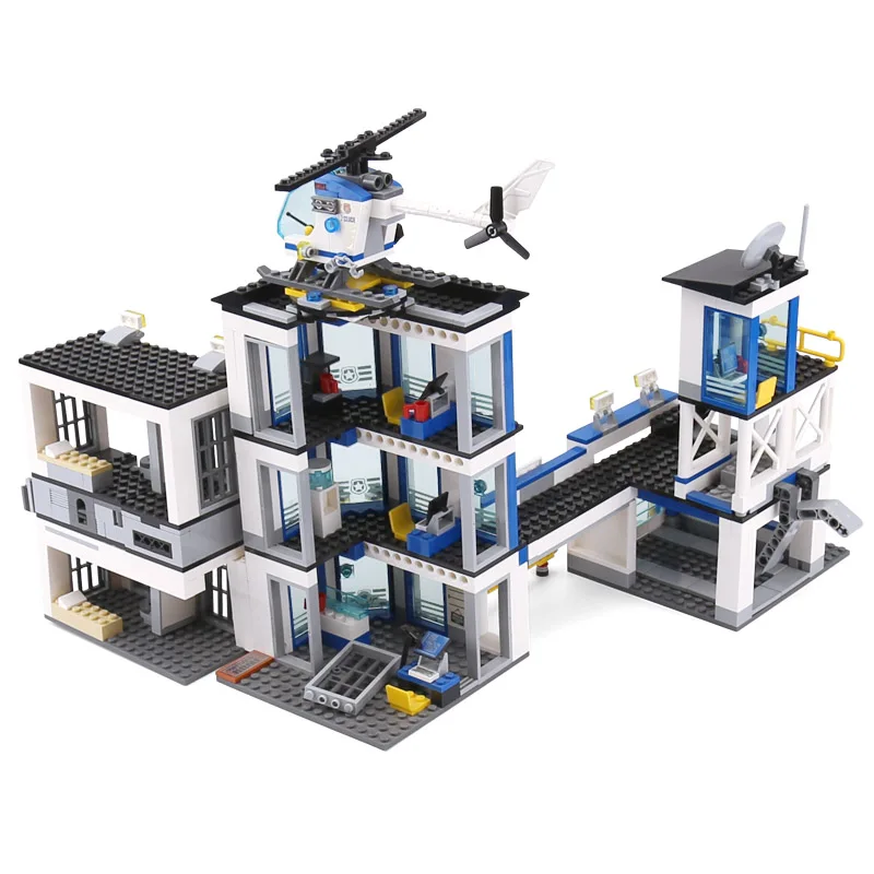 

02020 City Police Station Building Blocks Bricks Helicopter Car Compatible legoing with 60141 Bringuedos for children DIY Toys