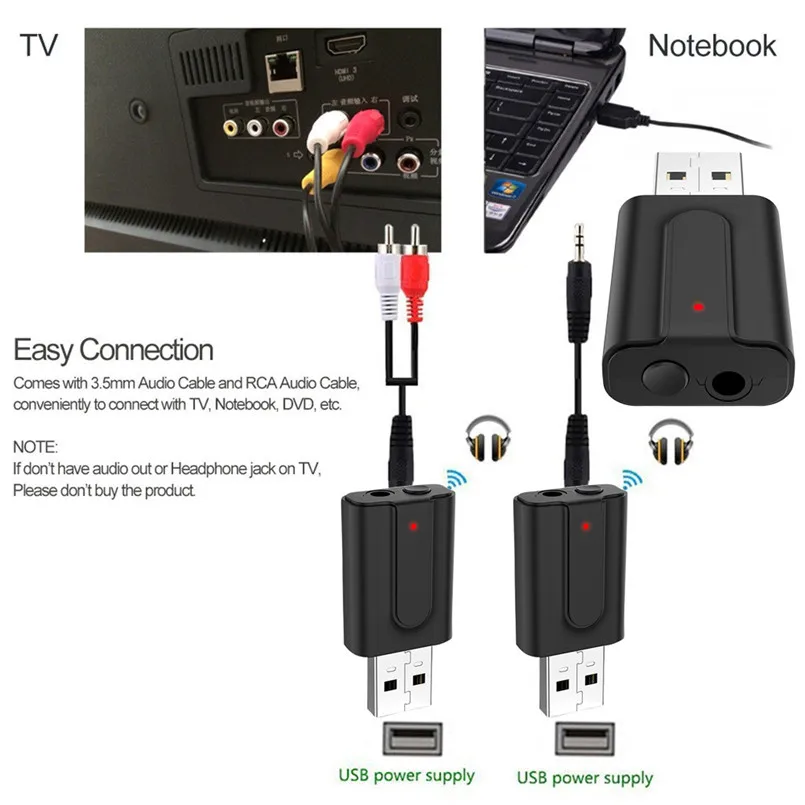 2 in 1 Bluetooth Audio Stereo Transmitter Receiver HIFI Music Adapter Music Home Car Adapter 3.5mm AUX &USB Adapter RCA 40JUN401