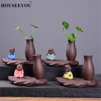 

Ceramic Purple Sand Hydroponic Plants Flower Inserted Vases Pot Flowerpot Buddhism Monk Zen Tea Room Temple Office Decor Crafts