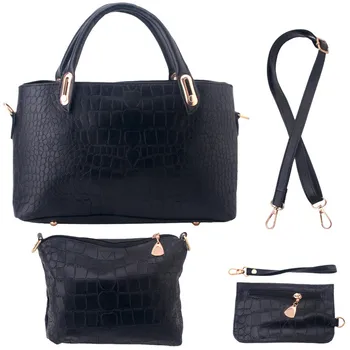 

Women Handbag + Shoulder Bag+ Purse 3pcs/set Fashion Women's Bag PU Leather Black Messenger Crossbody Bags Ladies Tote Bag Black