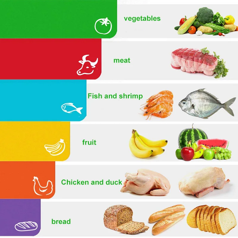 

New Hot 6 Pcs Flexible Plastic Cutting Board Mats Set Colored Kitchen Mats with Food Icons Easy Grip Handles SMD66