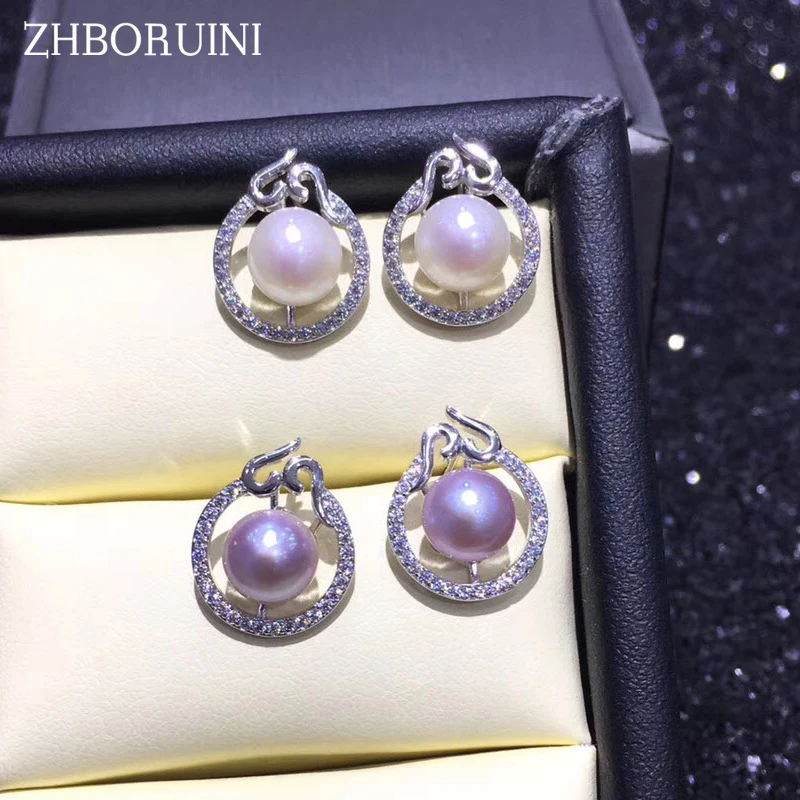 

ZHBORUINI Fashion Pearl Earrings For Women Natural Freshwater Pearl Round Style 925 Sterling Silver Earring Accessories