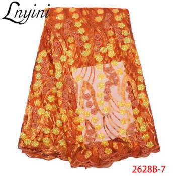 

Burnt Orange Organza Lace with Sequins Fashion Sequins Lace Fabrics African Nigerian Tulle Lace Fabric for Wedding Party L2628B