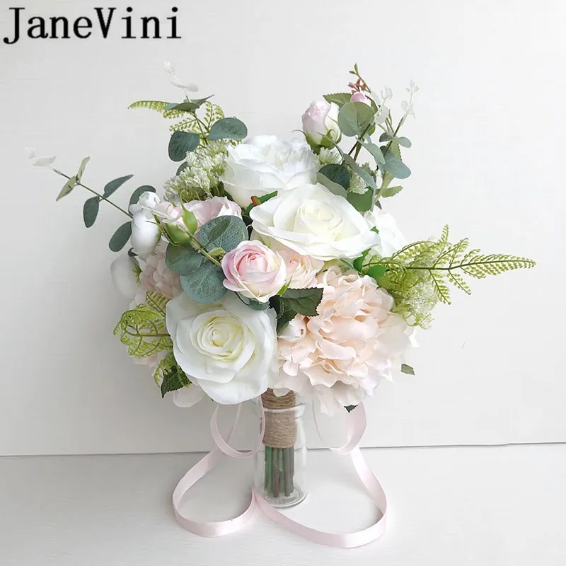 JaneVini 2019 деревенский стиль Свадебные букеты цветок из искусственного шелка белый