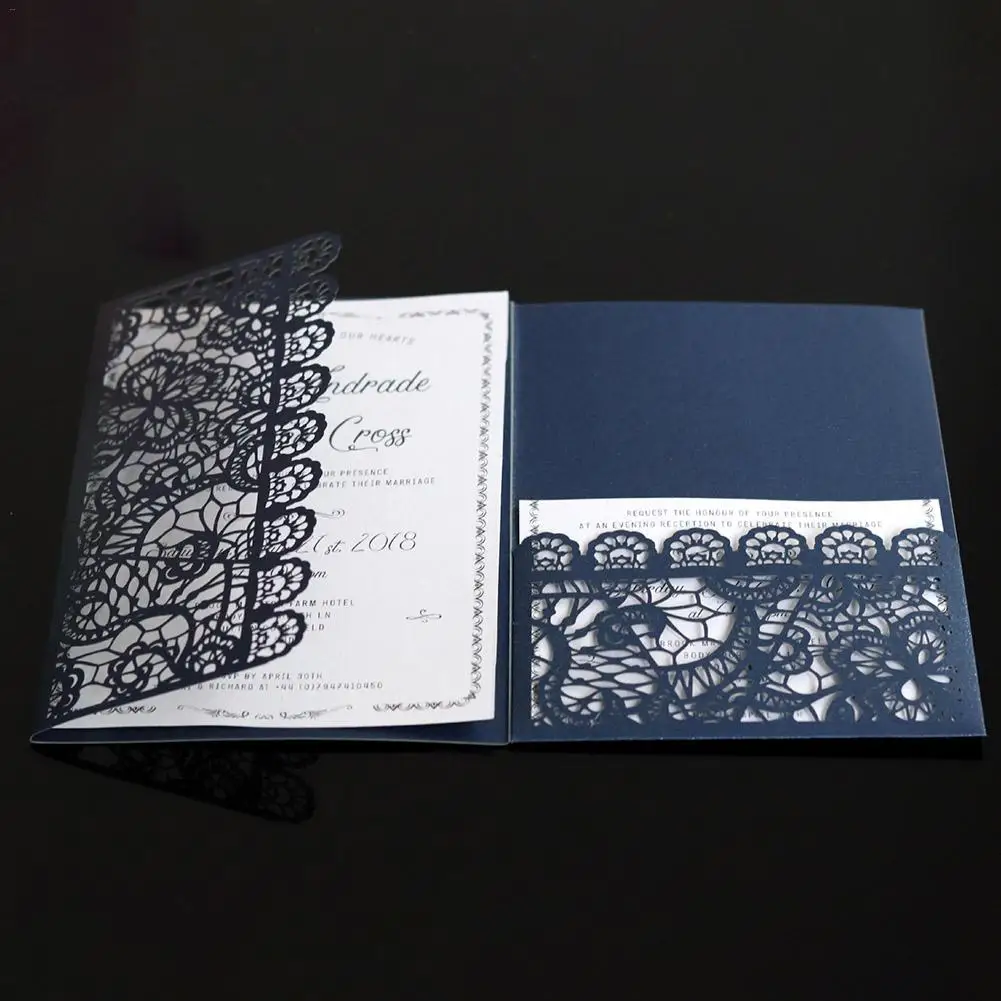  10pcs New Laser Cut Wedding Invitations Cards Set White Blue Greeting Cards Customize Business Invi - 32907383899