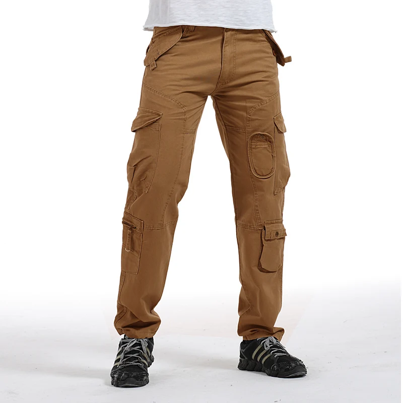 LANBAOSI спортивные мужские походные брюки карго свободные армейские многокарманные тактические комбинезоны одежда брюки плюс размер - Цвет: brown
