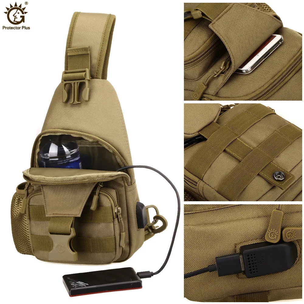 New Arrival Tactical USB Charging Chest bag Outdoor Military Camouflage Shoulder Bag Tactical Army Assault Pack mochila tactica