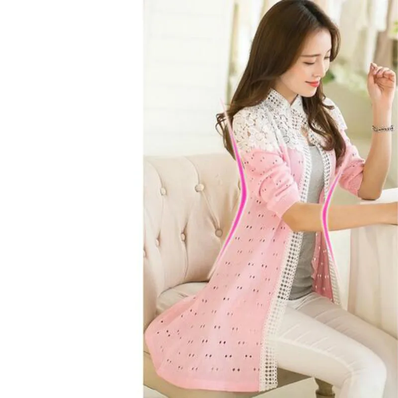 Spring autumn sexy hollow out long cardigan women casual long sleeve rainbow sweater plus size women clothing ladies jumpers