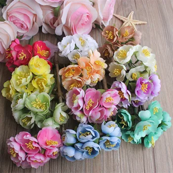 

60pcs/lot Mini Silk Artificial Rose Flowers Bouquet Wedding Decoration Paper Flower For DIY Scrapbooking Handmade Flower Ball
