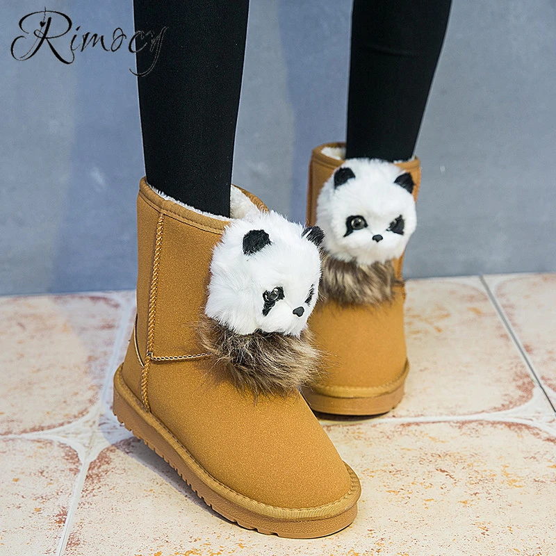RIMOCY de la cabeza del gato botas de nieve tobillo botas para las mujeres lindo panda botines mujer nueva moda 2019 de Forro cálido zapatos de mujer Zapatos|Botas hasta el tobillo| -