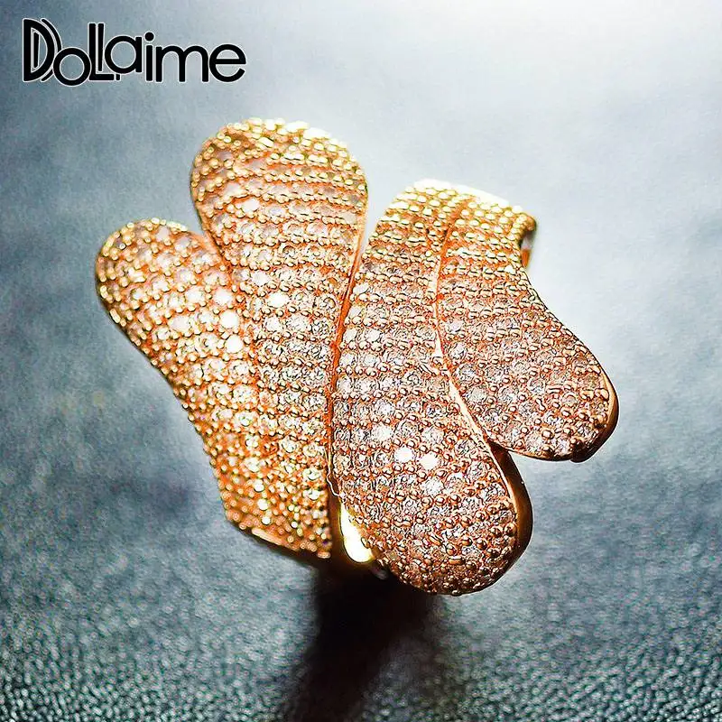 

Dolaime High Quality Cubic Zirconia Laying Rose Gold Color Jewelry Fit for Women Gorgeous Ring Gift Heart Shape Adjustable Ring