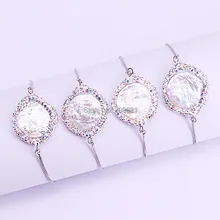 10 шт Серебряный цвет проложить горный хрусталь природа круглый жемчуг браслет для женщин вечерние ювелирные изделия браслеты