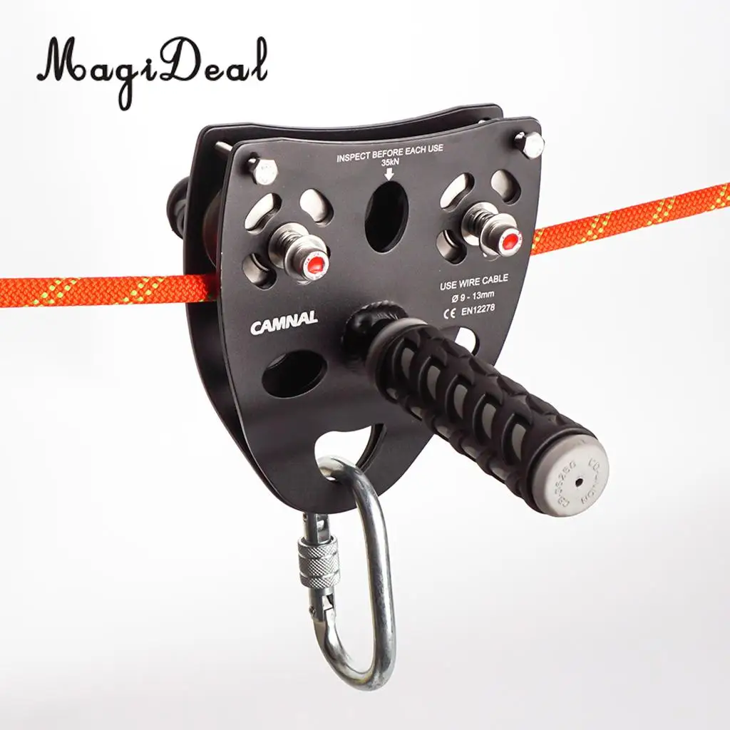 MagiDeal 35KN Rock Climbing Mountaineering 13mm Cable Rope Pulley With anti-slip silicone rubber Handle Climbing Accessories