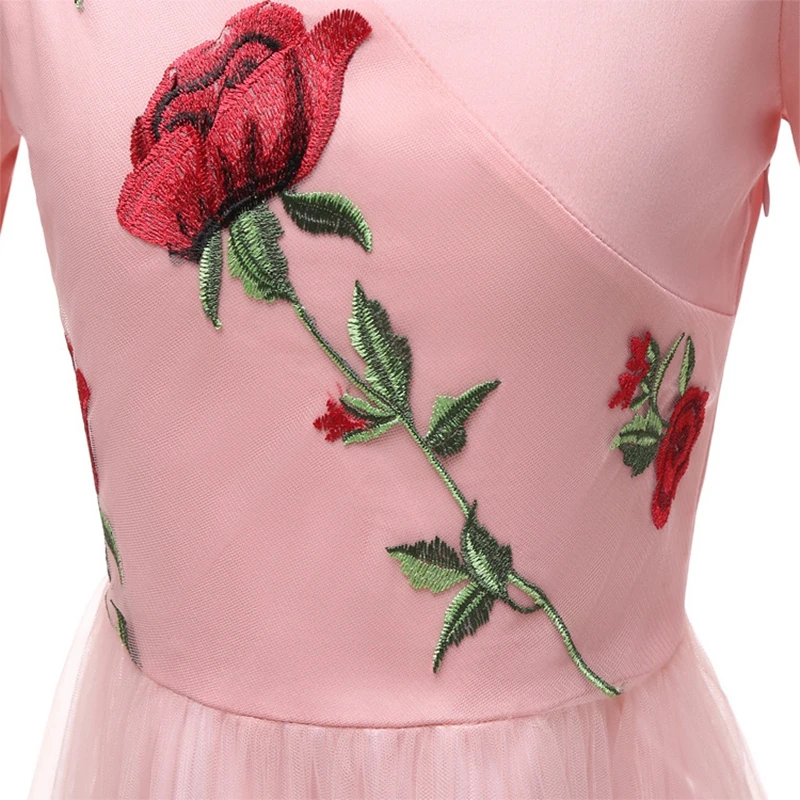 Женское элегантное винтажное платье с 3/4 рукавом и вышивкой розы, Повседневные Вечерние весенние сексуальные платья миди с открытыми плечами и v-образным вырезом, официальное зимнее платье
