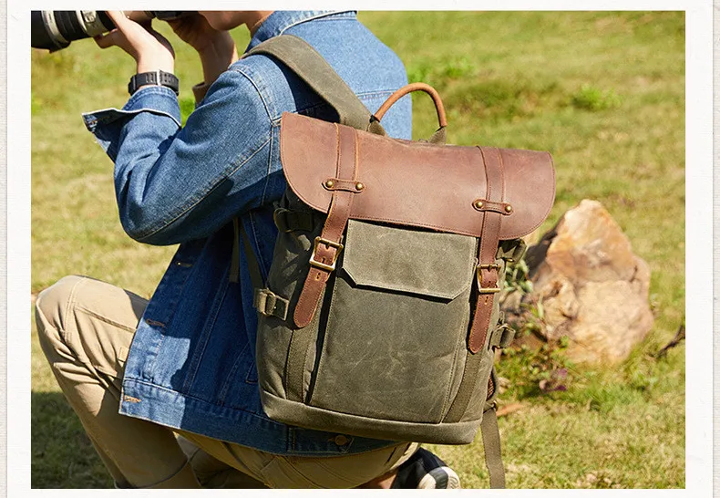 Canvas and leather DSLR Camera bag