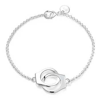 

Hemiston Fashion Trendy Silver Color Handcuffs Ladies Bracelets Bangle for Women BE TOGETHER Party Gift Wholesale TS B006